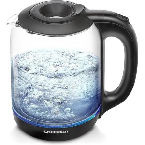 imageChefman 1L Electric Tea Kettle with LED Lights Automatic Shut Off Removable Lid BoilDry Protection Hot Water Electric Kettle Water Boiler Electric Kettles for Boiling Water17L  Glass Electric Kettle w EasyFill Lid