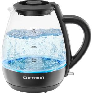 imageChefman 1L Electric Tea Kettle with LED Lights Automatic Shut Off Removable Lid BoilDry Protection Hot Water Electric Kettle Water Boiler Electric Kettles for Boiling Water1L  Glass Electric Kettle