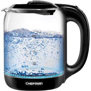 imageChefman 1L Electric Tea Kettle with LED Lights Automatic Shut Off Removable Lid BoilDry Protection Hot Water Electric Kettle Water Boiler Electric Kettles for Boiling Water17L  Glass Electric Kettle