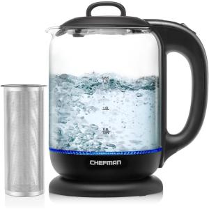 imageChefman 1L Electric Tea Kettle with LED Lights Automatic Shut Off Removable Lid BoilDry Protection Hot Water Electric Kettle Water Boiler Electric Kettles for Boiling Water17L  Glass Electric Kettle w Tea Infuser