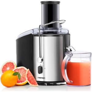 imageChefman 2Speed Electric Juicer ExtraWide Feeding Tube For Whole Fruits Make Nutritious Vegetable And Green Juice Detachable 1Quart Pitcher BuiltIn Foam Separator DishwasherSafe PartsBlackStainless Steel