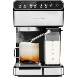 imageChefman 6in1 Espresso Machine with BuiltIn Milk Frother 15BAR Pump Digital Display OneTouch Single or Double Shot for Cappuccinos and Lattes XL 18L Water Reservoir Stainless SteelStainless  Builtin Milk Forther