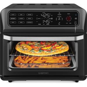 imageChefman Air Fryer Toaster Oven Combo with Probe Thermometer 12In1 Stainless Steel Convection Countertop 10 Inch Pizza 4 Slices of Toast Cooking Baking Toasting Roaster Oven Airfryer 20QTStainless Black