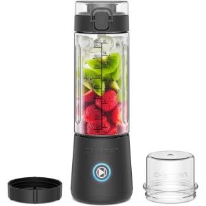 imageChefman Cordless Portable Blender for Smoothies and Shakes BPAFree 16 oz Blending Jar wStainlessSteel Blades USBC Rechargeable with ColorChanging LEDs DishwasherSafe Accessories  Black
