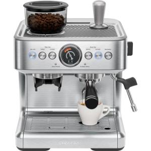 imageChefman Crema Supreme 15 Bar Espresso Machine with Milk Frother Barista Steam Wand Professional Coffee Maker with Coffee Grinder 30 Grind Settings 3L Removable Water Tank  Stainless Steel
