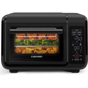 imageChefman EasyAir 15 Qt Air Fryer ampamp Countertop Oven for Quick ampamp Healthy Meals Bake Broil Air Fry Toast and Bagel Functions 450F Max Temp 4 Slice Toaster Oven Air Fryer Combo  WhiteBlack