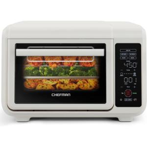 imageChefman EasyAir 15 Qt Air Fryer ampamp Countertop Oven for Quick ampamp Healthy Meals Bake Broil Air Fry Toast and Bagel Functions 450F Max Temp 4 Slice Toaster Oven Air Fryer Combo  WhiteWhite
