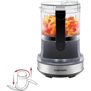imageChefman Electric 4Cup Food Chopper Blender with Revolutionary Vertical Motion AutoChopping for Perfectly Even Mixing Results DishwasherSafe Stainless Steel Dual Blades BPAFree Bowl ampamp Lid GreyGray