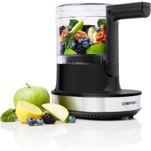 imageChefman Electric 4Cup Food Chopper Blender with Revolutionary Vertical Motion AutoChopping for Perfectly Even Mixing Results DishwasherSafe Stainless Steel Dual Blades BPAFree Bowl ampamp Lid GreyBlack