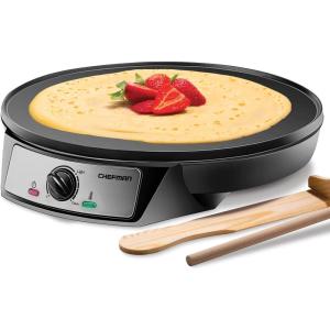imageChefman Electric Crepe Maker ampamp Griddle Precise Temperature Control Skillet for Perfect Brunch Blintzes Pancakes Eggs Bacon ampamp Tortillas 12quot Nonstick Grill Pan Includes Batter Spreader ampamp Spatula