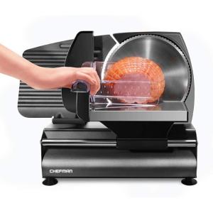 imageChefman Electric Deli Slicer With Adjustable Slices Stainless Steel Blades Safe Feet  For Ham Cheese Bread Fruit ampamp Veggies