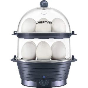 imageChefman Electric Egg Cooker Boiler Rapid EggMaker ampamp Poacher Food ampamp Vegetable Steamer Quickly Makes 12 Eggs Hard or Soft Boiled Poaching and Omelet Trays Included Ready Signal BPAFree BlackMidnight Blue