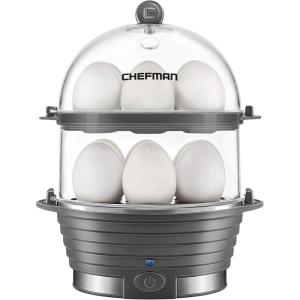 imageChefman Electric Egg Cooker Boiler Rapid EggMaker ampamp Poacher Food ampamp Vegetable Steamer Quickly Makes 12 Eggs Hard or Soft Boiled Poaching and Omelet Trays Included Ready Signal BPAFree BlackGrey