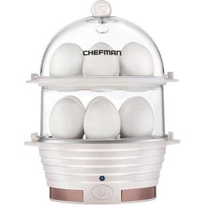 imageChefman Electric Egg Cooker Boiler Rapid EggMaker ampamp Poacher Food ampamp Vegetable Steamer Quickly Makes 12 Eggs Hard or Soft Boiled Poaching and Omelet Trays Included Ready Signal BPAFree BlackIvory
