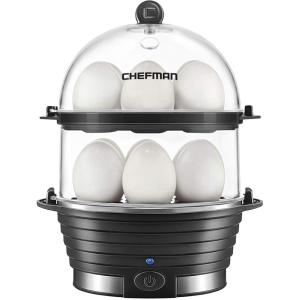 imageChefman Electric Egg Cooker Boiler Rapid EggMaker ampamp Poacher Food ampamp Vegetable Steamer Quickly Makes 12 Eggs Hard or Soft Boiled Poaching and Omelet Trays Included Ready Signal BPAFree BlackBlack