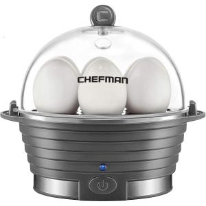 imageChefman Electric Egg Cooker Boiler Rapid Poacher Food ampamp Vegetable Steamer Quickly Makes Up to 6 Hard Medium or Soft Boiled PoachingOmelet Tray Included Ready Signal BPAFree IvoryGray