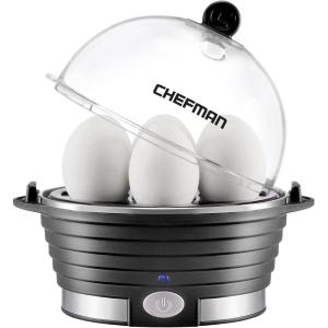 imageChefman Electric Egg Cooker Boiler Rapid Poacher Food ampamp Vegetable Steamer Quickly Makes Up to 6 Hard Medium or Soft Boiled PoachingOmelet Tray Included Ready Signal BPAFree IvoryBlack