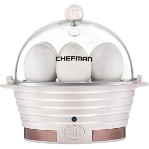 imageChefman Electric Egg Cooker Boiler Rapid Poacher Food ampamp Vegetable Steamer Quickly Makes Up to 6 Hard Medium or Soft Boiled PoachingOmelet Tray Included Ready Signal BPAFree IvoryIvory
