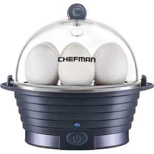 imageChefman Electric Egg Cooker Boiler Rapid Poacher Food ampamp Vegetable Steamer Quickly Makes Up to 6 Hard Medium or Soft Boiled PoachingOmelet Tray Included Ready Signal BPAFree IvoryMidnight Blue