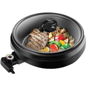 imageChefman Electric Grill And Skillet Ridged Surface Braise Steam Saut Sear Pan Fry Adjustable Temperature 42Quart BlackSquareBlack  Round