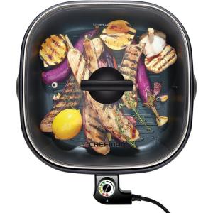 imageChefman Electric Grill And Skillet Ridged Surface Braise Steam Saut Sear Pan Fry Adjustable Temperature 42Quart BlackSquareBlack  Square