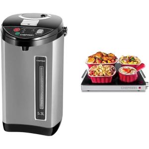 imageChefman Electric Hot Water Pot Urn wAuto ampamp Manual Dispense Buttons 53L56 Qt30 Cups ampamp Compact Glasstop Warming Tray Black