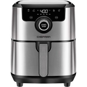 imageChefman Electric Indoor Air Fryer  Grill Does It All CountertopSize 5in1 Unit Can Air Fry Grill Roast Bake and Broil Removable Integrated Probe Thermometer Guarantees Perfect Doneness45 QT  Stainless