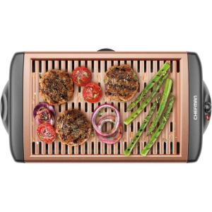 imageChefman Electric Smokeless Indoor Grill w NonStick Cooking Surface ampamp Adjustable Temperature Knob from Warm to Sear for Customized BBQing Dishwasher Safe Removable Water Tray BlackCopper