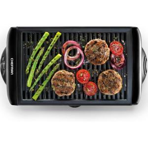 imageChefman Electric Smokeless Indoor Grill w NonStick Cooking Surface ampamp Adjustable Temperature Knob from Warm to Sear for Customized BBQing Dishwasher Safe Removable Water Tray BlackBlack