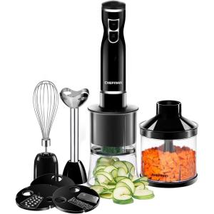 imageChefman Electric Spiralizer ampamp Immersion BlenderVegetable Slicer 6in1 Food Prep Combo Kit Includes 3 Spiralizing Blade Attachments Zoodle Maker Grate Ribbon Spiral Blend Chop and Puree