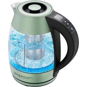 imageChefman Electric Tea Kettle 18 Liter Hot Water Electric Kettle Temperature Control Water Boiler with 5 Presets TriColored LED Lights Keep Warm Automatic Shutoff GreyGreen
