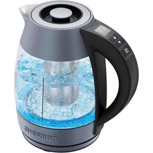 imageChefman Electric Tea Kettle 18 Liter Hot Water Electric Kettle Temperature Control Water Boiler with 5 Presets TriColored LED Lights Keep Warm Automatic Shutoff GreyGrey