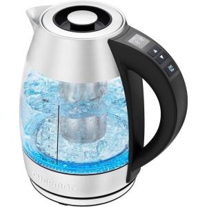 imageChefman Electric Tea Kettle 18 Liter Hot Water Electric Kettle Temperature Control Water Boiler with 5 Presets TriColored LED Lights Keep Warm Automatic Shutoff GreyStainless