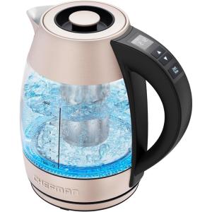 imageChefman Electric Tea Kettle 18 Liter Hot Water Electric Kettle Temperature Control Water Boiler with 5 Presets TriColored LED Lights Keep Warm Automatic Shutoff GreyRose