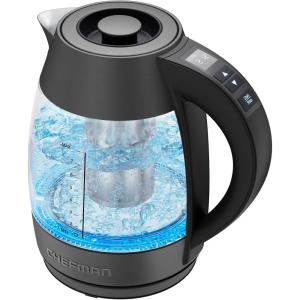 imageChefman Electric Tea Kettle 18 Liter Hot Water Electric Kettle Temperature Control Water Boiler with 5 Presets TriColored LED Lights Keep Warm Automatic Shutoff GreyBlack