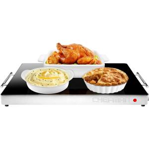 imageChefman Electric Warming Tray with Adjustable Temperature Control Perfect For Buffets Restaurants Parties Events and Home Dinners Glass Top Extra Large 21 x 16 Surface Keeps Food Hot  BlackStainless