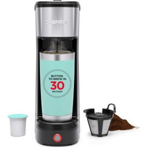 imageChefman InstaCoffee Max The Easiest Way to Brew the Boldest SingleServe Coffee Use Fresh And Flavorful Grounds or KCups With A Convenient BuiltIn Lift BlackStainless SteelBlackStainless Steel