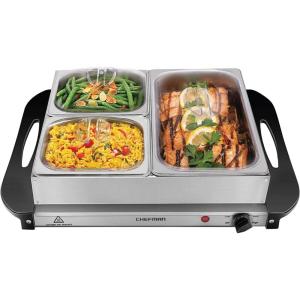 imageChefman Long Electric Warming Plate Heating Element Prep Food for Parties Stainless Steel Frame ampamp Tempered Glass Surface Buffet at Home for Trays ampamp Dishes CoolTouch Handles BlackBuffet  14 x 14