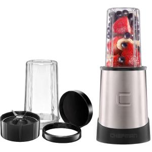 imageChefman Personal Ultimate Kitchen Blender Quick Portable Blending of Shakes Smoothies Baby Food ampamp Juice 2 Travel Cups Cover ampamp Drinking Rim 6Piece Set DishwasherSafe StainlessSteel BladeBlackStainless Steel