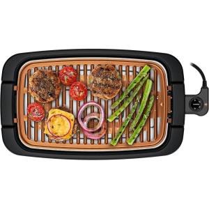 imageChefman Smokeless Indoor Electric Grill Copper Extra Large Nonstick Table Top Grill for Indoor Grilling and BBQ with Adjustable Temperature Control Nonstick DishwasherSafe Parts 9quot x 15quot