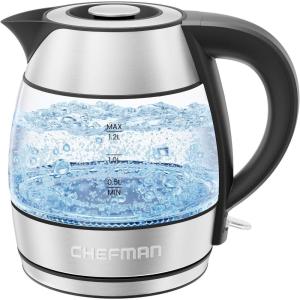 imageChefman TrueTemp Precision Control Gooseneck Kettle Internal Custom Temperature Control and 6 OneTouch Presets BoilDry Protection Auto ShutOff for Safety For Pour Over Coffee and Tea BlackGlass