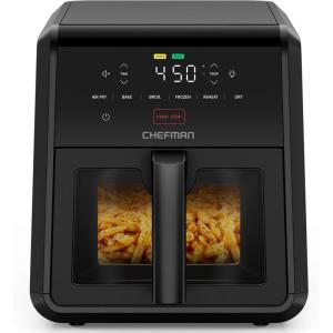 imageChefman Air Fryer TurboFry 7Qt 6in1 HighPowered 450F Cooking for Crispier Results Compact SpaceSaving Design Air Fry Bake Broil Reheat Dehydrate Defrost Fast ampamp Even Cooking  Black7 Quart