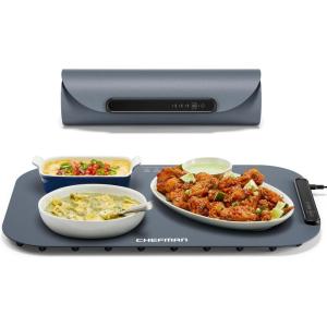 imageChefman Roll n Go Food Warming Mat Electric Warming Tray for Buffets Parties Holidays 3 Temperature Settings EasyClean Silicone Mat Roll Up Food Warmers wStorage Bag  GreyRollup