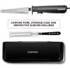 imageChefman Electric Knife with Bonus Carving Fork ampamp Space Saving Storage Case Included One Touch Durable 8 Inch Stainless Steel Blades Rubberized Black Handle BPA Free 120 Volts and Watts