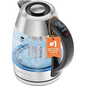 imageCHEFMAN Lightning HighPowered Electric Kettle 18L 1750W Rapid Boil 2 Cups in 2 Minutes BPA Free Cordless Tea Kettle with Digital Temperature Control and 1Hour Keep Hot  Stainless SteelStainless  Temp Control