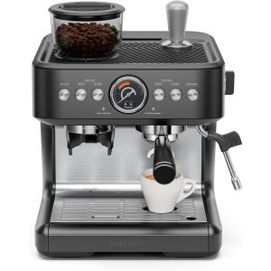 imageChefman Crema Deluxe Espresso Machine with Double Boiler Use Milk Frother and Brew Espresso Simultaneously Professional Coffee Maker with Coffee Grinder and Steam Wand 30 Grind SettingsSemiAutomatic