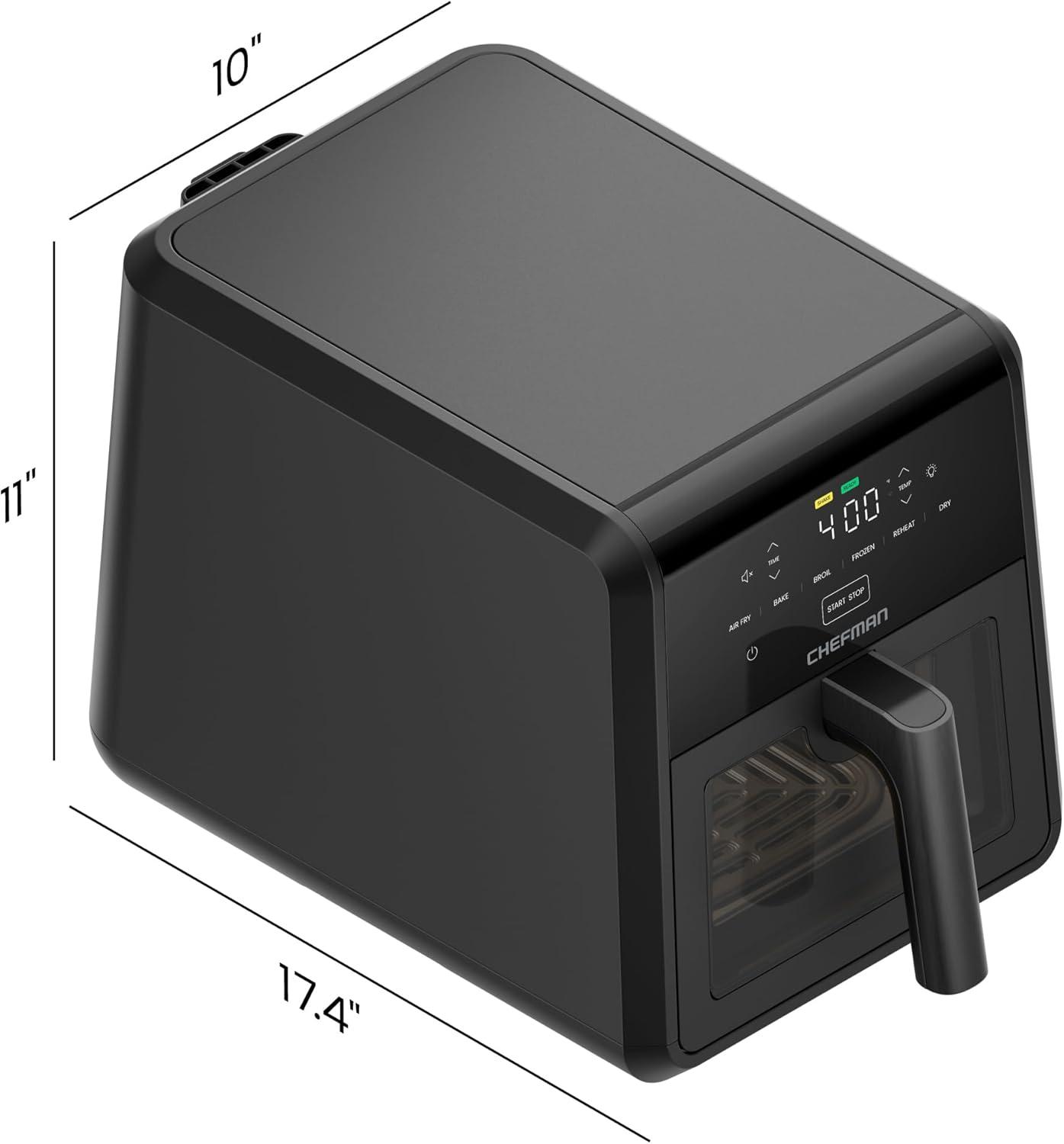 imageChefman Air Fryer TurboFry 9Qt 6in1 HighPowered 450F Cooking for Crispier French Fries Chicken and Onion Rings XL Windowed Basket Air Fry Bake Broil Reheat Dehydrate Defrost  Black7 Quart