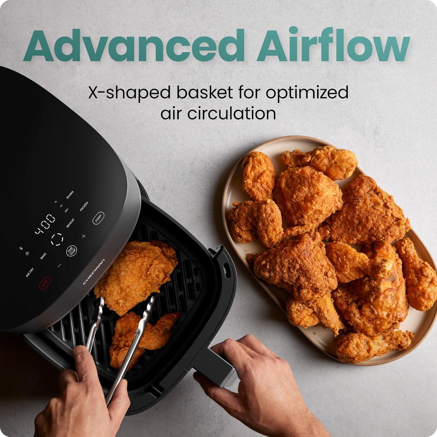 imageChefman Air Fryer TurboFry 9Qt 6in1 HighPowered 450F Cooking for Crispier French Fries Chicken and Onion Rings XL Windowed Basket Air Fry Bake Broil Reheat Dehydrate Defrost  Black5 Quart
