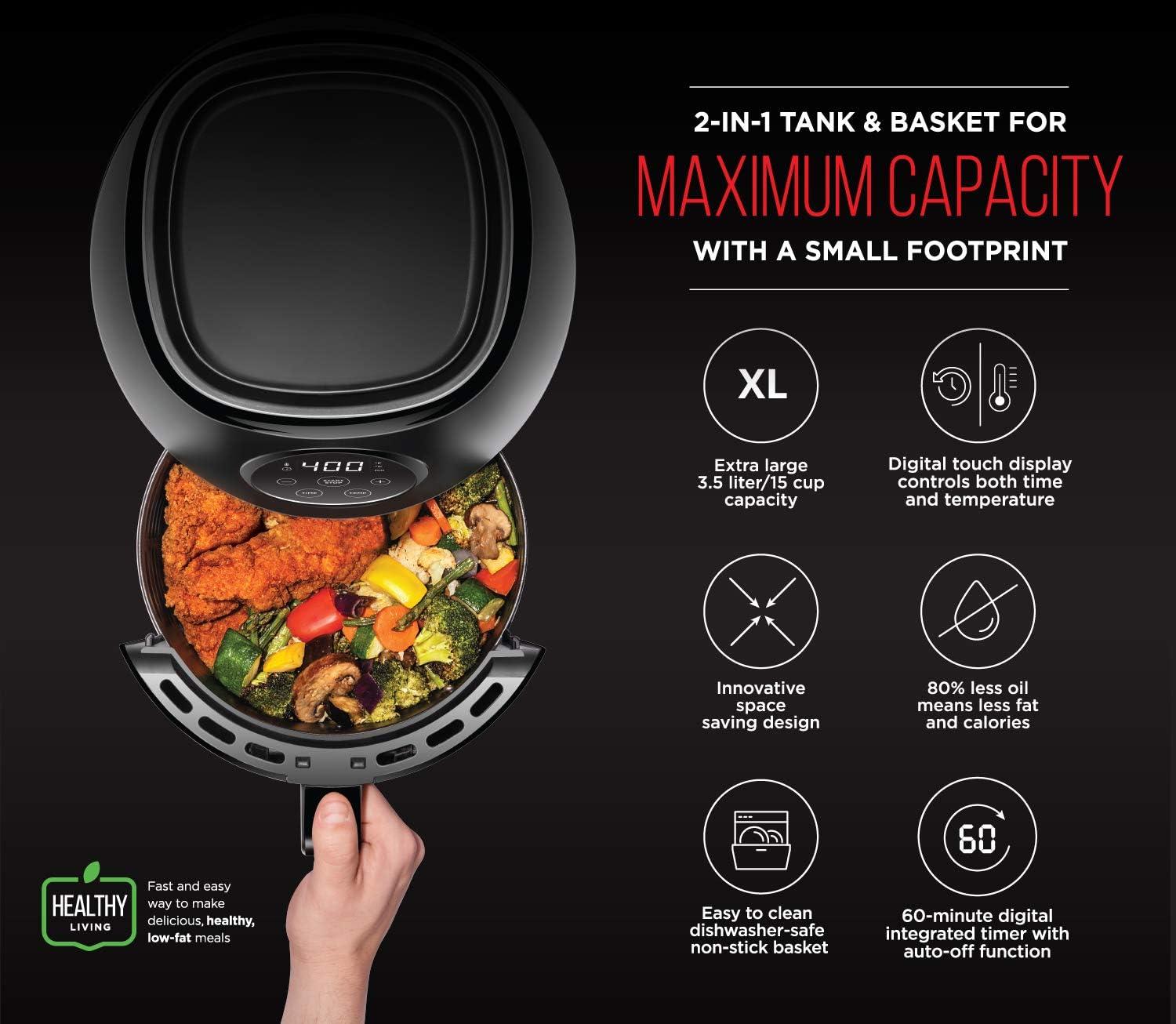 imageChefman Air Fryer TurboFry 9Qt 6in1 HighPowered 450F Cooking for Crispier French Fries Chicken and Onion Rings XL Windowed Basket Air Fry Bake Broil Reheat Dehydrate Defrost  Black36 Quart