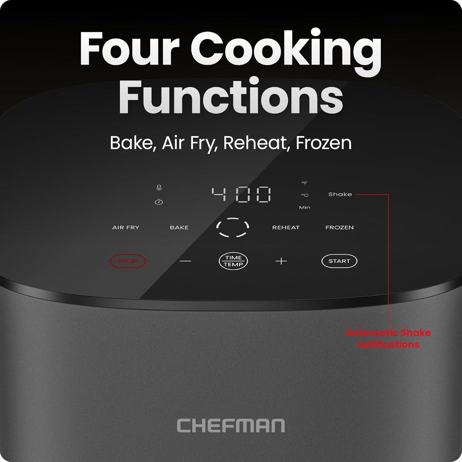 imageChefman Air Fryer TurboFry 9Qt 6in1 HighPowered 450F Cooking for Crispier French Fries Chicken and Onion Rings XL Windowed Basket Air Fry Bake Broil Reheat Dehydrate Defrost  Black5 Quart